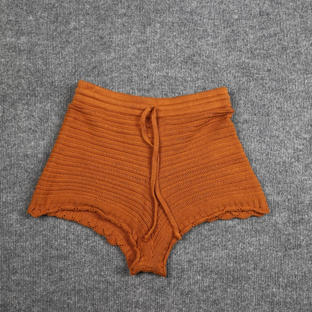 Nuuly x Rue Stiic Shorts Womens XS Rust Knit High Rise Drawstring Scallop Hem